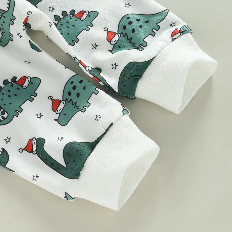 Boy's 2-Piece Christmas Dinosaur Santa Sweatshirt & Pants Sets