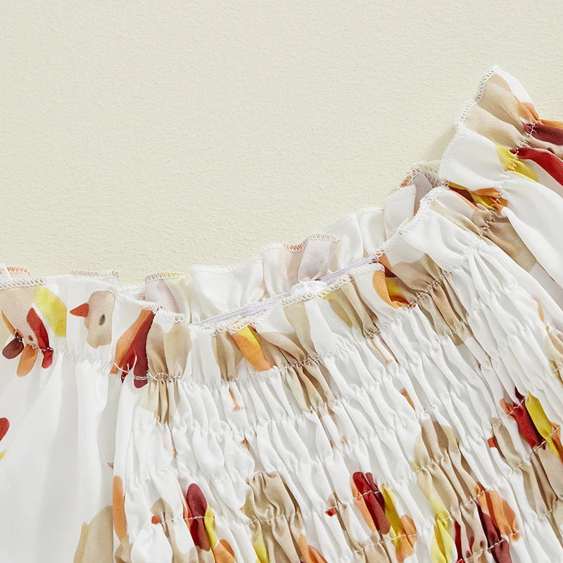Thanksgiving ! Girl's Turkey Romper & Bow Headband Sets