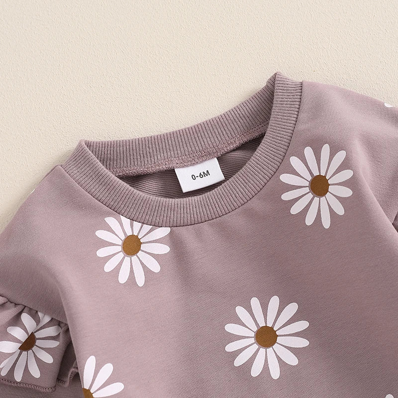 Girl’s Daisy Print Sweatshirt & Pants Sets