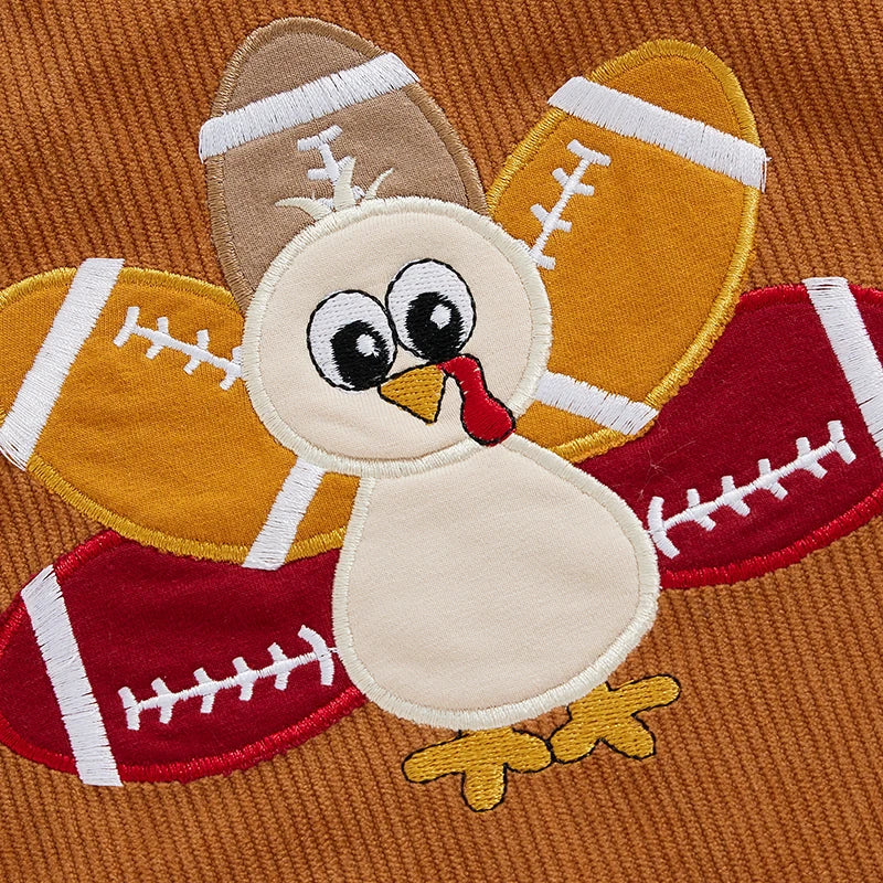 Thanksgiving ! Boy's & Girl's Embroidered Football & Turkeys Bib Overall Onesies