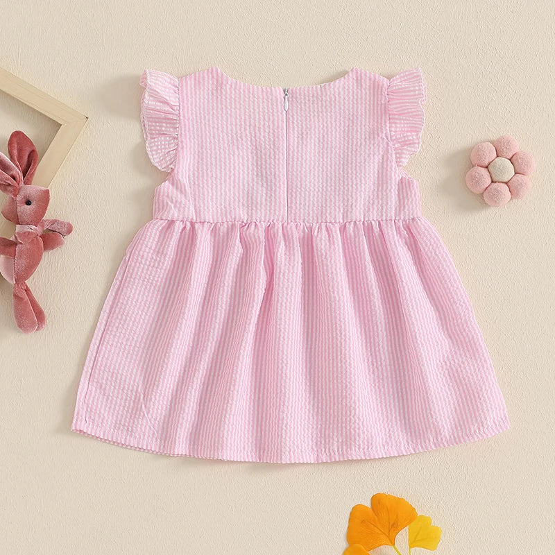 Girl's Dress Ruffle Sleeveless Round Neck Bunny Embroidered Loose Dress Vacation Dress