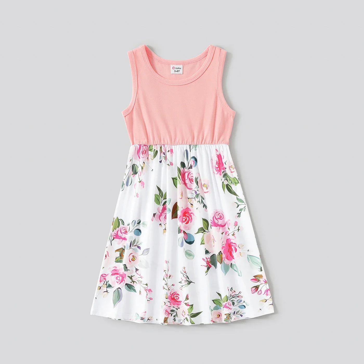 Family Matching! Pink Sleeveless Floral Midi Dresses, Rompers & Color Block Polo Shirts