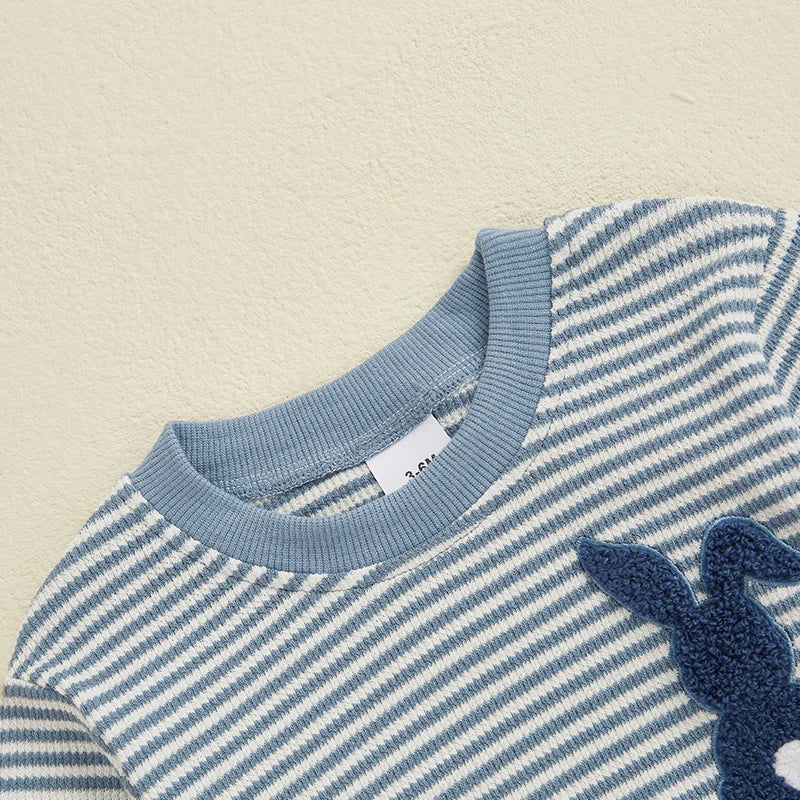 Boy's Embroidered Easter Bunny & Carrot Striped Onesies