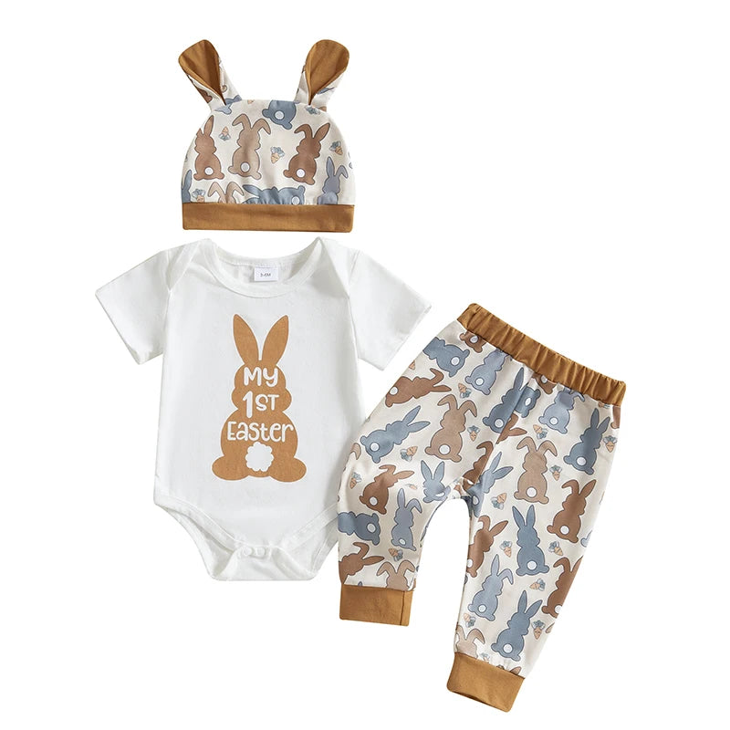 Girl's & Boy's Easter Bunny Romper Pants Hat & Rabbit Ears Set