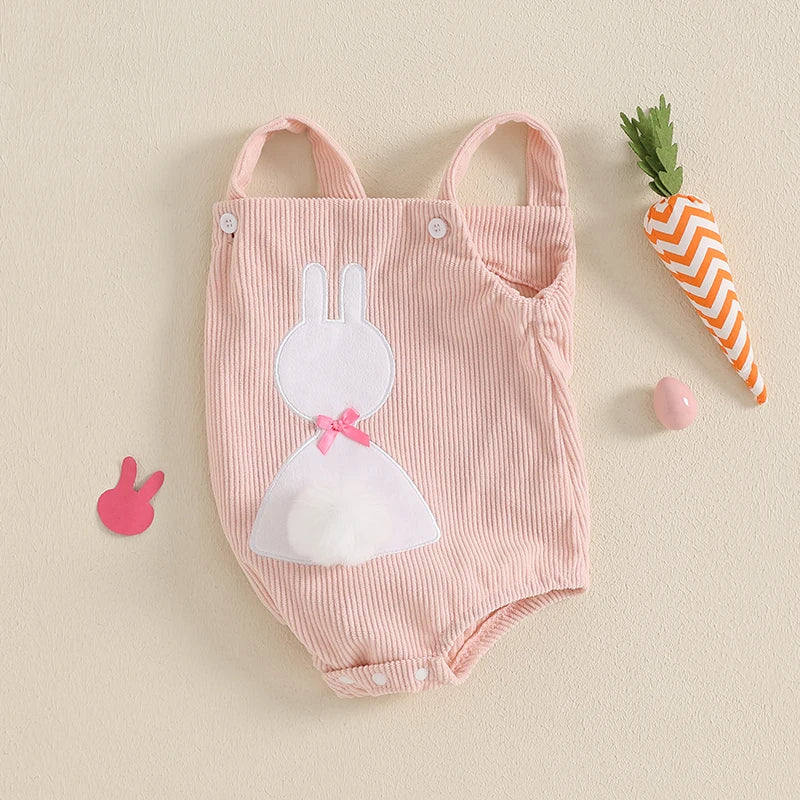 Girl's Sleeveless Embroidered Easter Bunny Rompers