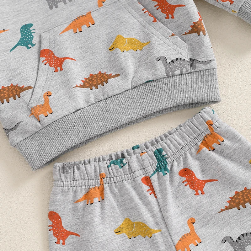 Boy's 2-Piece Hooded Dinosaur Sweatshirt & Pants Sets