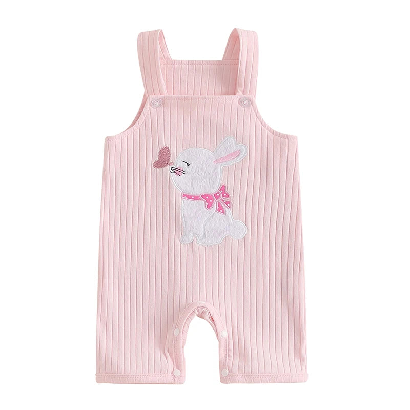 Boy's & Girl's Embroidered Easter Bunny Sleeveless Overall Jumpsuit