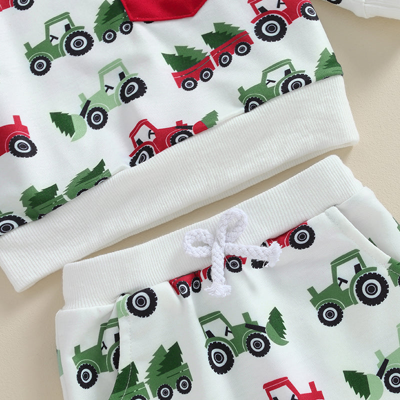 Boy's 2-Piece Christmas Tractor & Christmas Trees Sweatshirt & Pants Sets