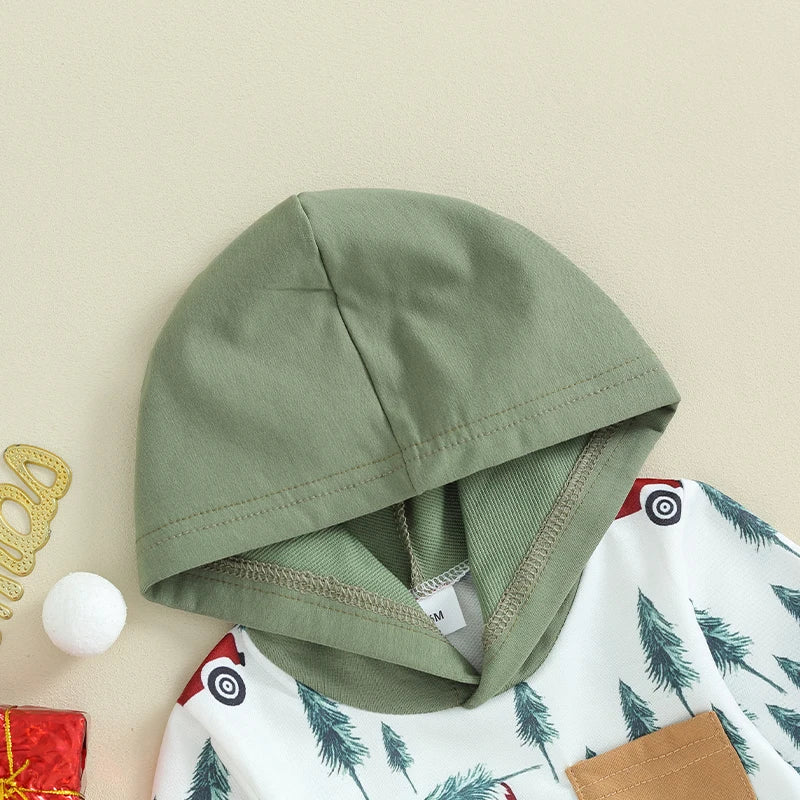 Boy's 2-Piece Christmas Truck & Christmas Tree Hooded Sweatshirt & Pants Sets