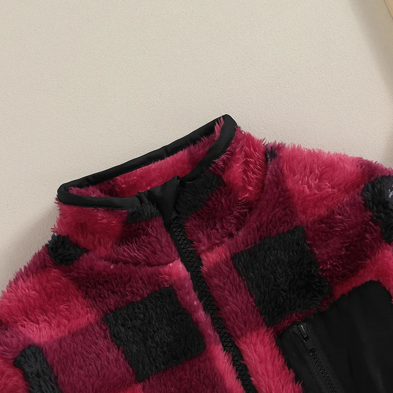 Boy's & Girl's Fuzzy Fleece Plaid Zip Jackets