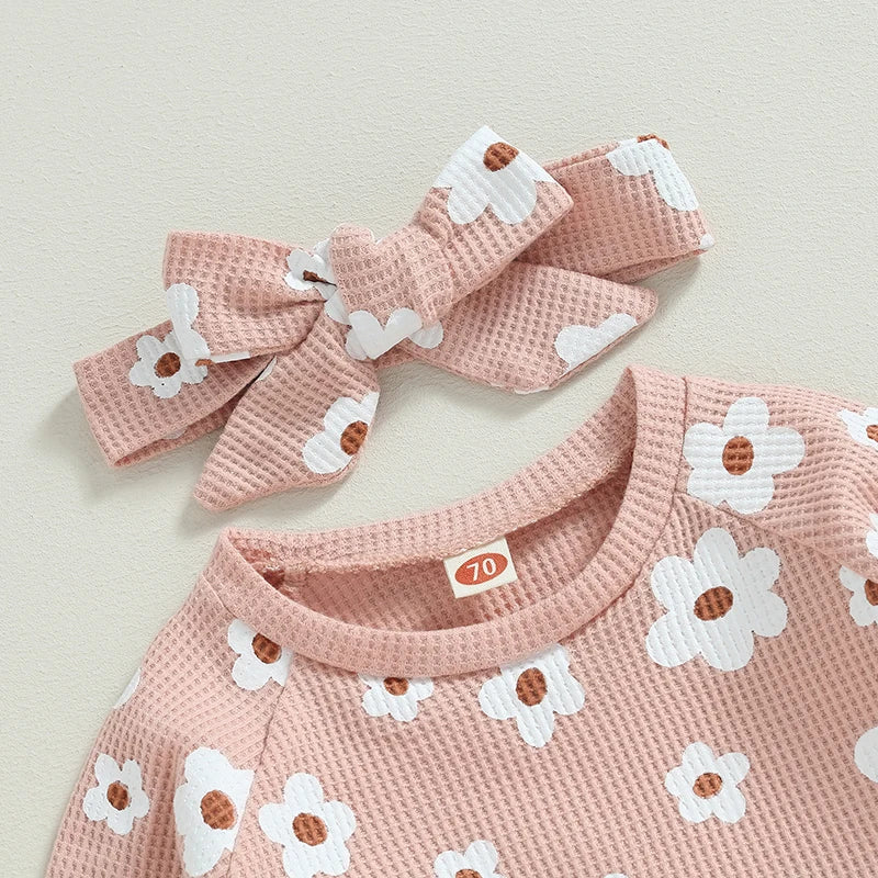 Girl’s 2-Piece Flower Sweatshirt, Pants& Bow Headband Sets