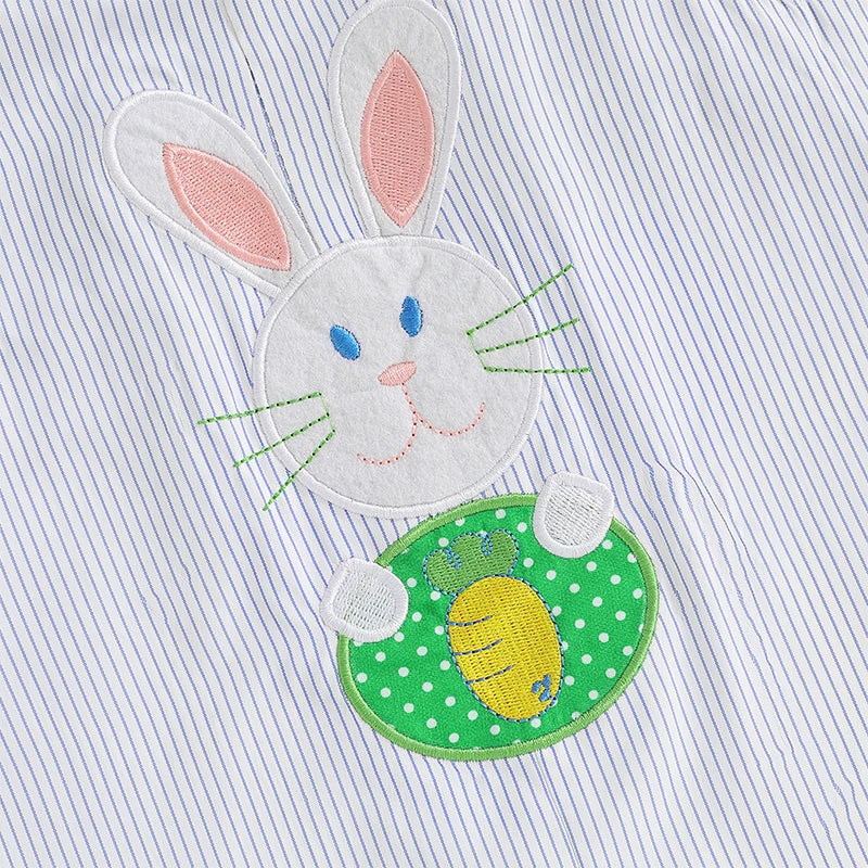Boy's Striped Easter Bunny Embroidered Sleeveless Jumpsuit