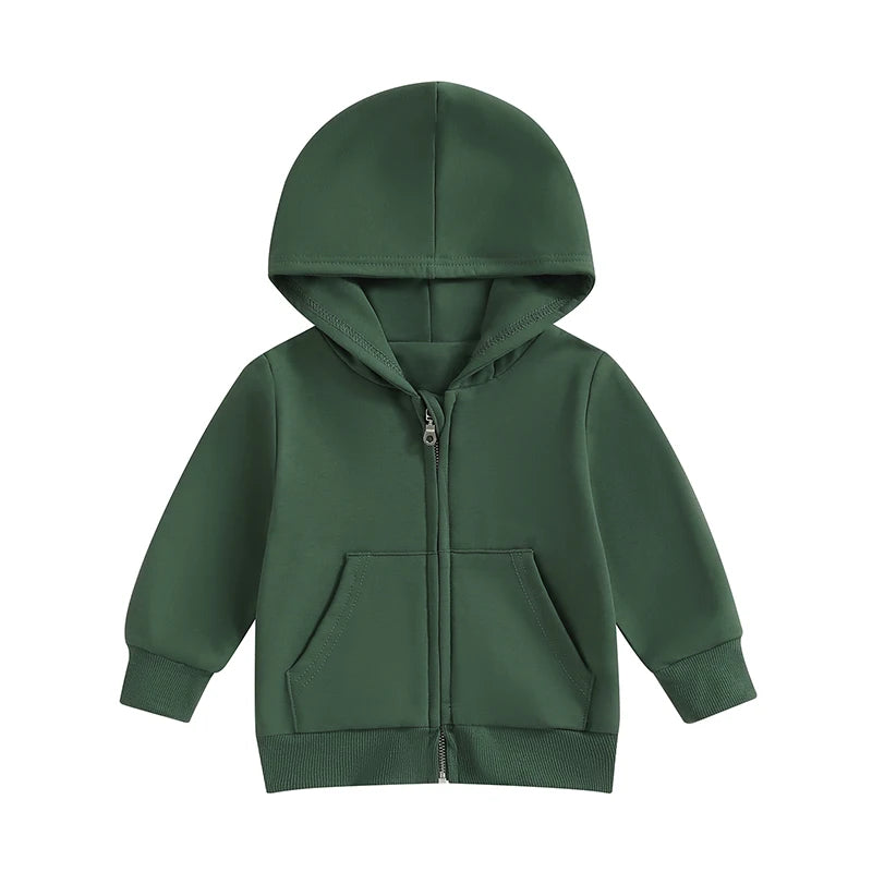 Boy's & Girl's Solid Hooded Zip Jackets