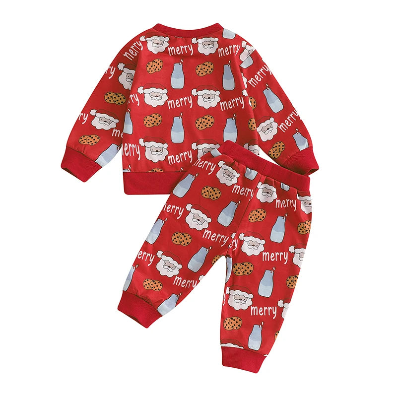 Boy's 2-Piece Christmas Santa Cookies & Milk Top & Pants Sets