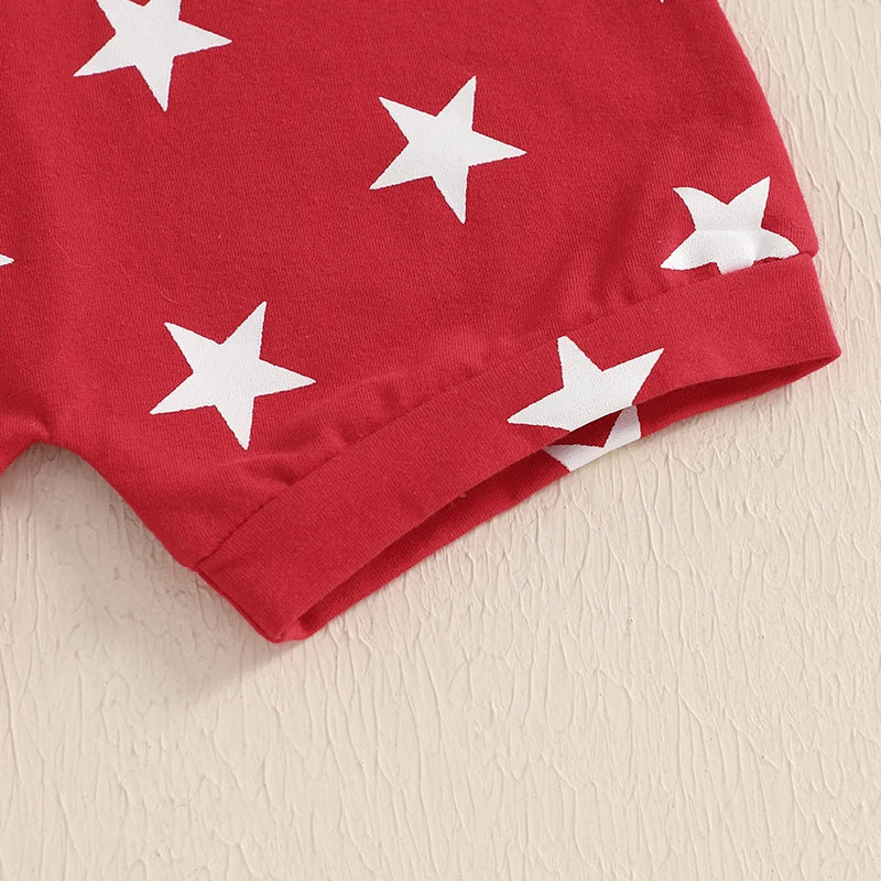 Girl's Star Print 4th of July Overall Rompers