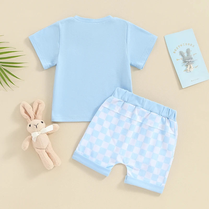 Boy's Easter Set Plaid T-Shirt & Shorts Sets