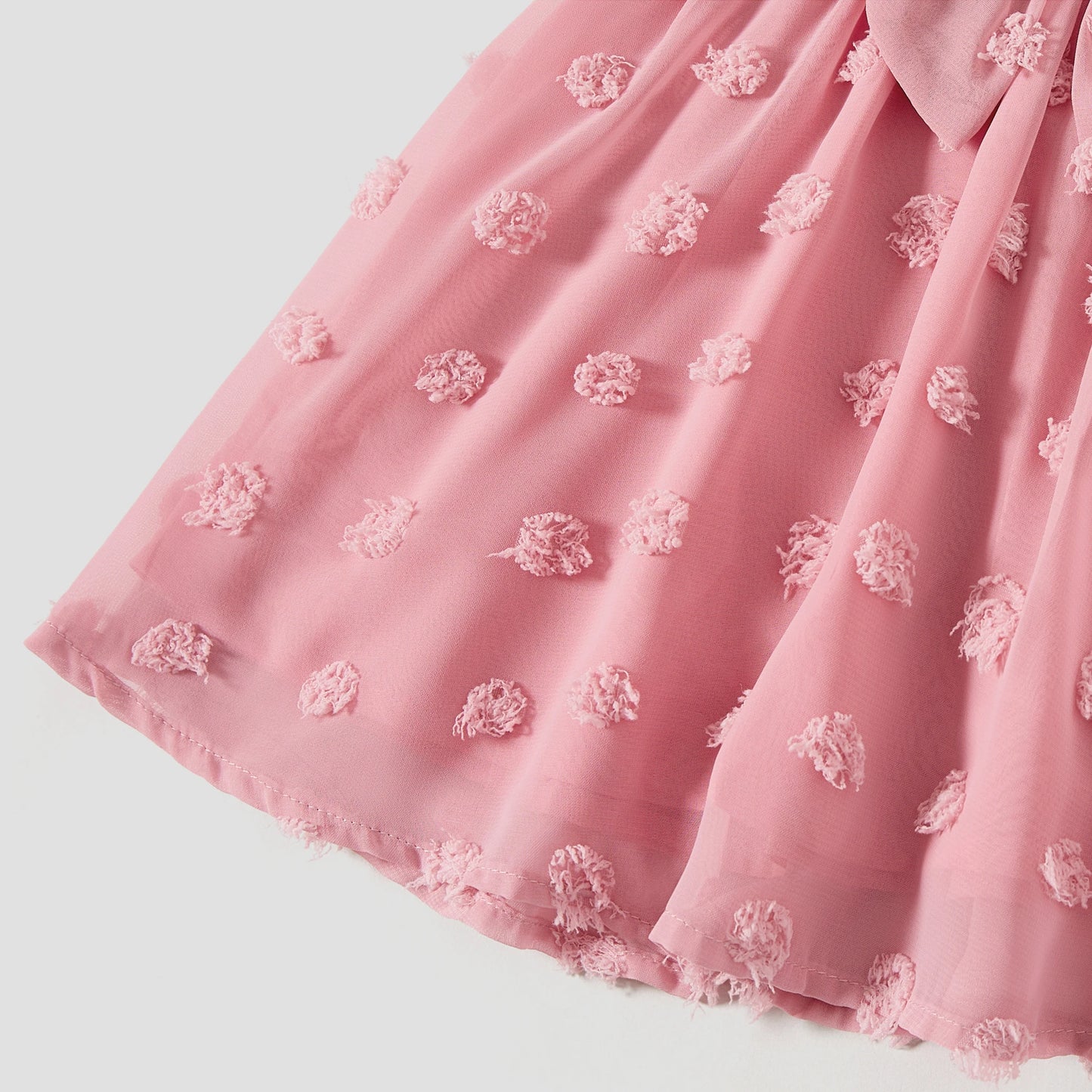 Family Matching! Color Block Shirt & Pink Swiss Dot Wrap Front Ruffled Hem Belted Dresses