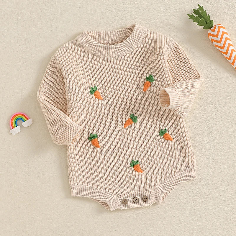 Girl's & Boy's Sweater Embroidered Easter Carrot Rompers Onesies