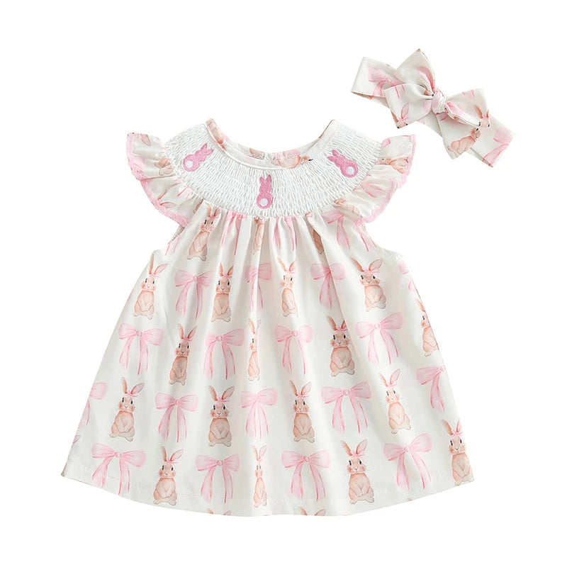 Girl's 2-Piece Rabbit/Easter Egg Fly Sleeve Dresses & Headband Sets