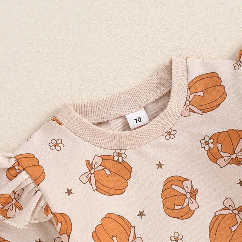 Girl's Ruffled Halloween Pumpkin Sweatshirt & Sweatpants Sets
