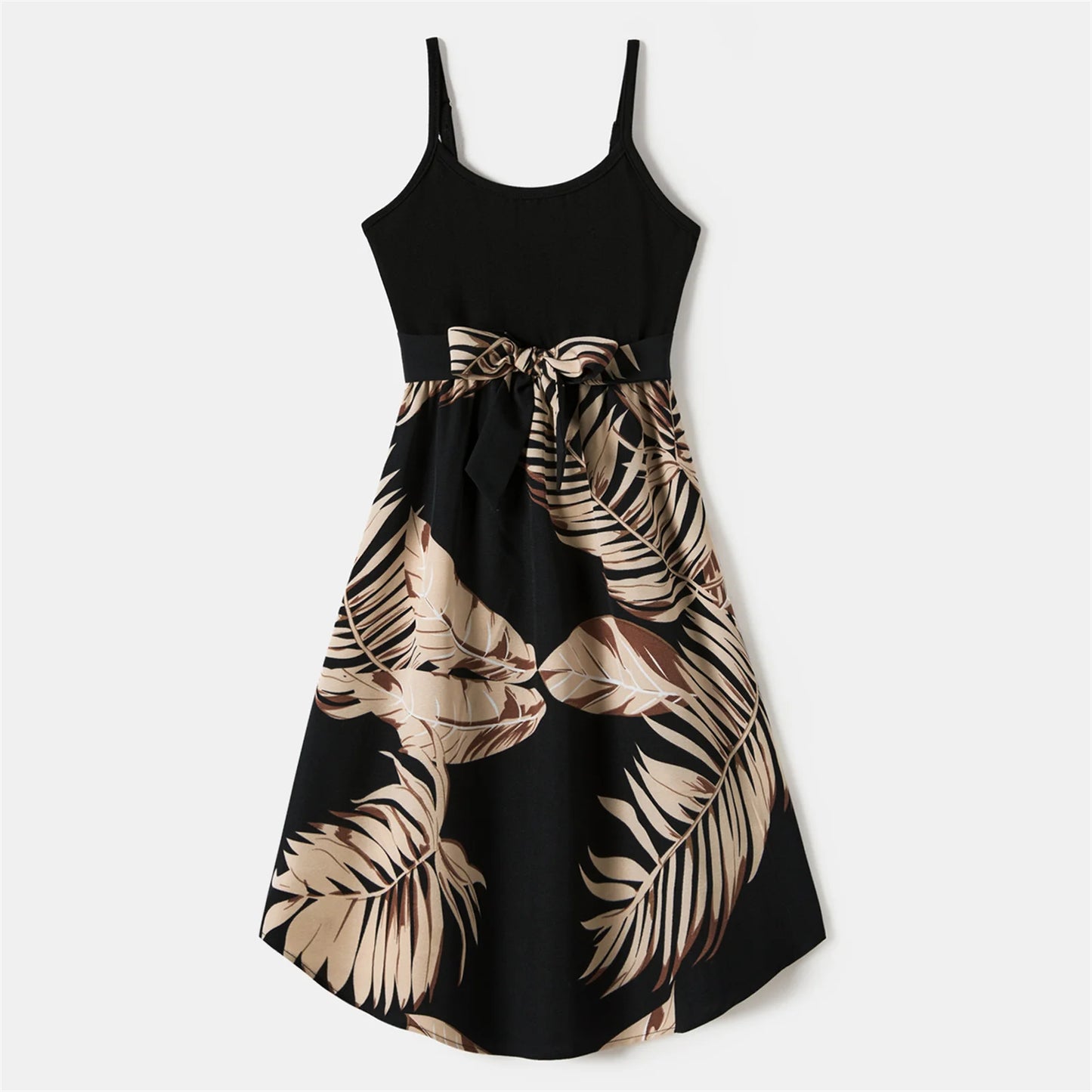 Family Matching! Floral Print Belted Cami Dresses & Solid Short Sleeve Tops