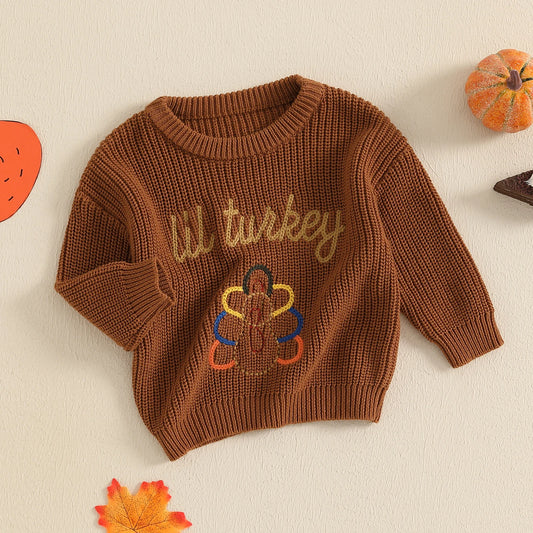 Boy's & Girl's Embroidered "Lil Turkey" Thanksgiving Turkey Sweatshirts