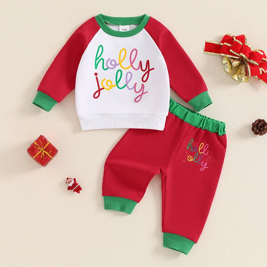 Boy's & Girl's 2-Piece Christmas "Holly Jolly" Sweatshirt & Pants Sets
