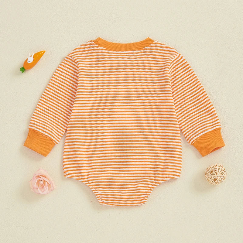 Boy's Embroidered Easter Bunny & Carrot Striped Onesies