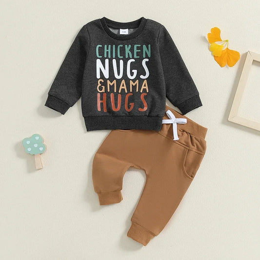 Boy's 2-Piece "Chicken Nugs & Mama Hugs" Sweatshirts & Pants Sets