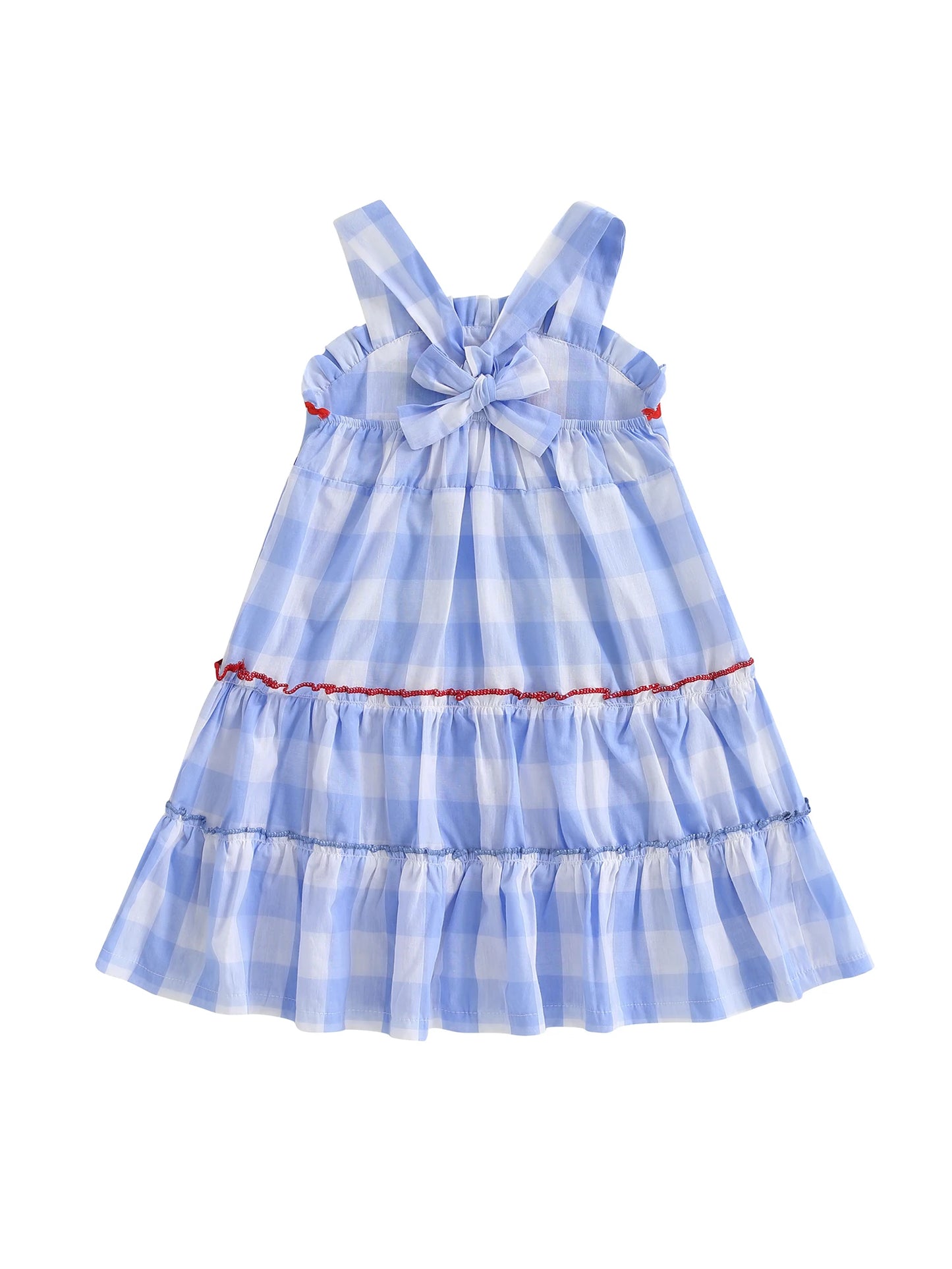 Girl's Plaid Embroidered USA 4th of July Dresses