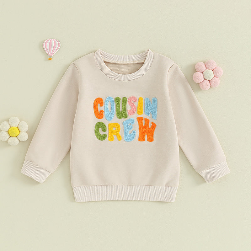 Boy's & Girl's Embroidered "Cousin Crew" Fuzzy Letter Sweatshirts