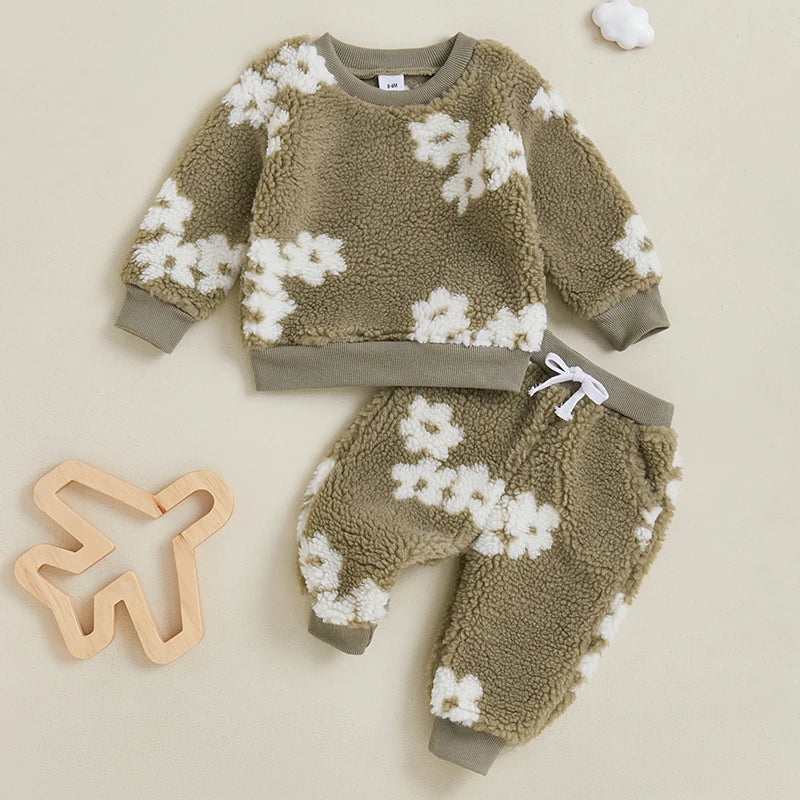 Girl's 2-Piece Floral Flower Sweatshirt & Pants Sets