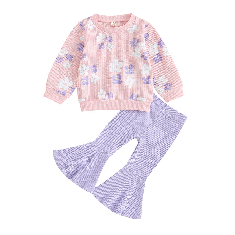 Girl's Floral Sweatshirt & Flared Pants Sets