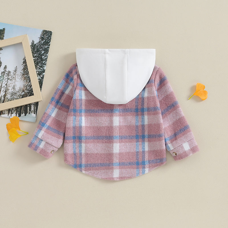 Girl's & Boy's Hooded Flannel Plaid Button Down Shirts