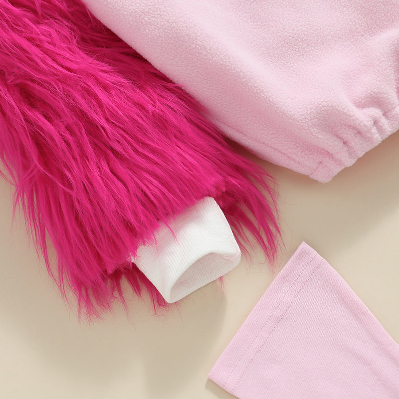Girl's 2-Piece Fuzzy Flamingo Halloween Costume Sets with Romper & Leg Warmers