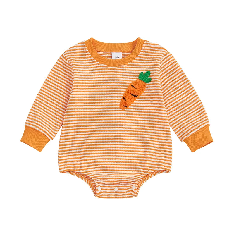 Boy's Embroidered Easter Bunny & Carrot Striped Onesies