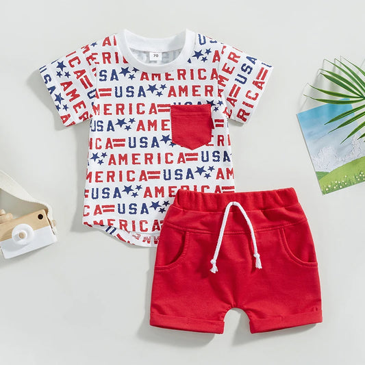 Boy's 2-Piece Independence Day USA America T-Shirt & Shorts Sets