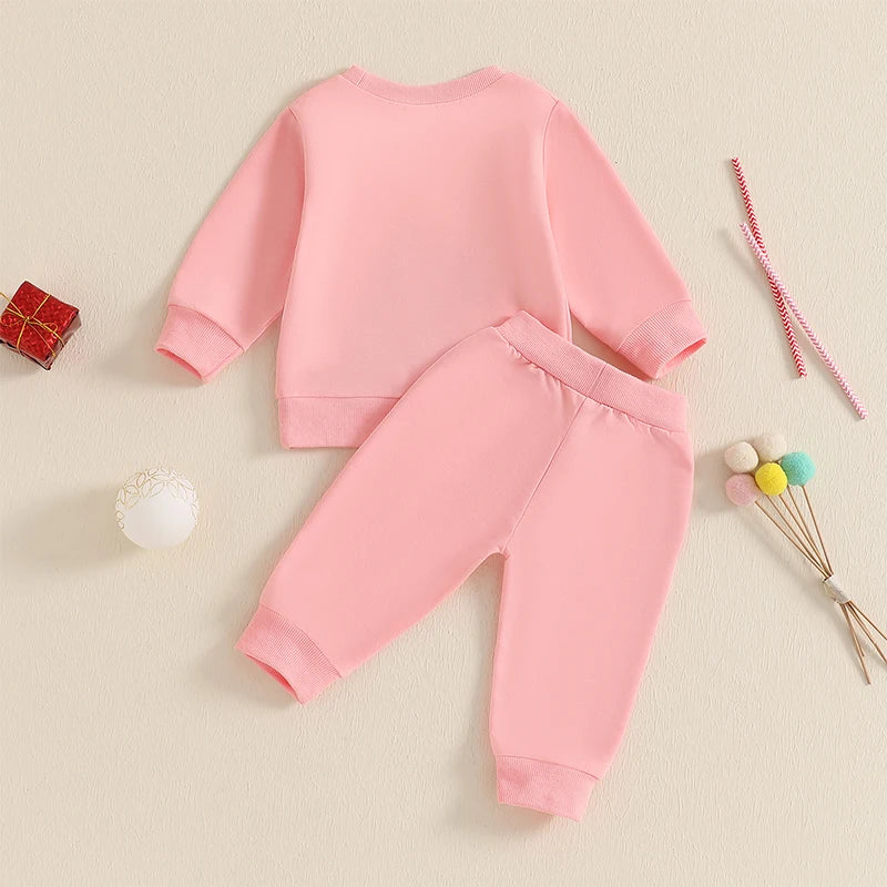 Girl's 2-Piece Christmas Embroidered "Best Gift Ever" Sweatshirt & Pants Sets
