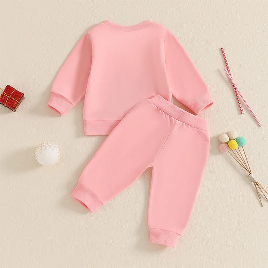 Girl's 2-Piece Christmas Embroidered "Best Gift Ever" Sweatshirt & Pants Sets