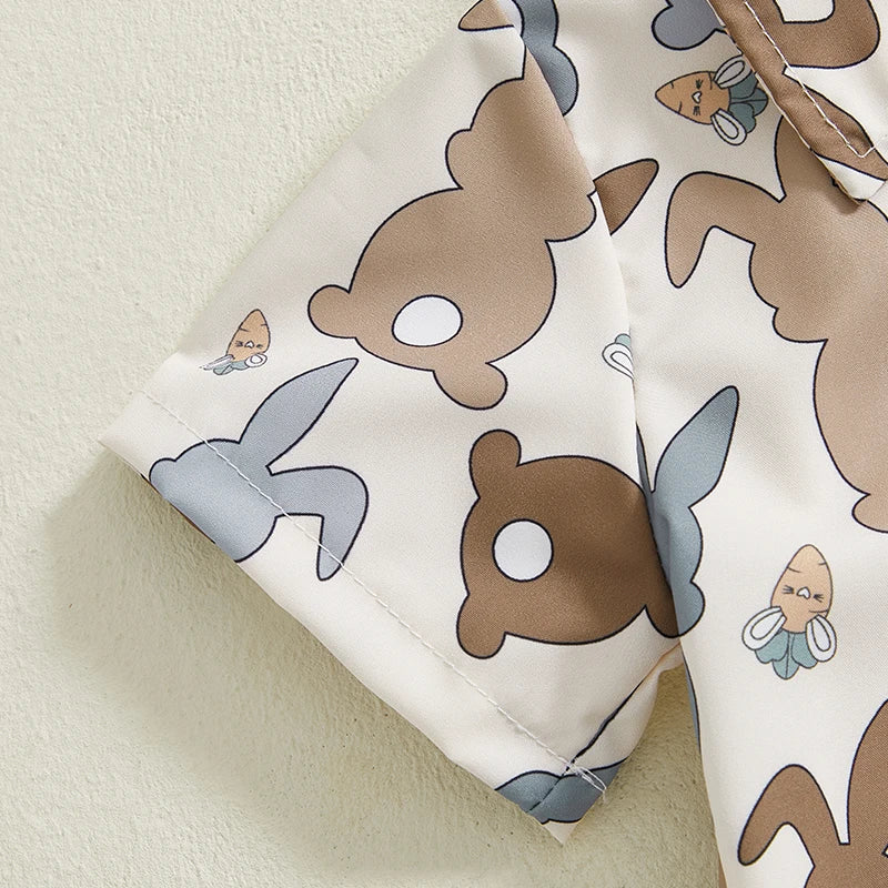 Boy's Easter Bunny Button-up Bow Tie Shirt & Shorts