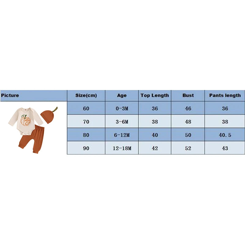 Boy's & Girl's "Cutest Pumpkin in the Patch" 3-Piece Halloween Outfit Sets with Romper, Pants, and Hat