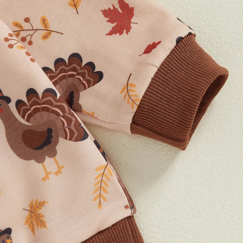 Boy's & Girl's 2-Piece Thanksgiving Turkey & Pumpkin Pie Sweatshirts & Sweatpants Sets