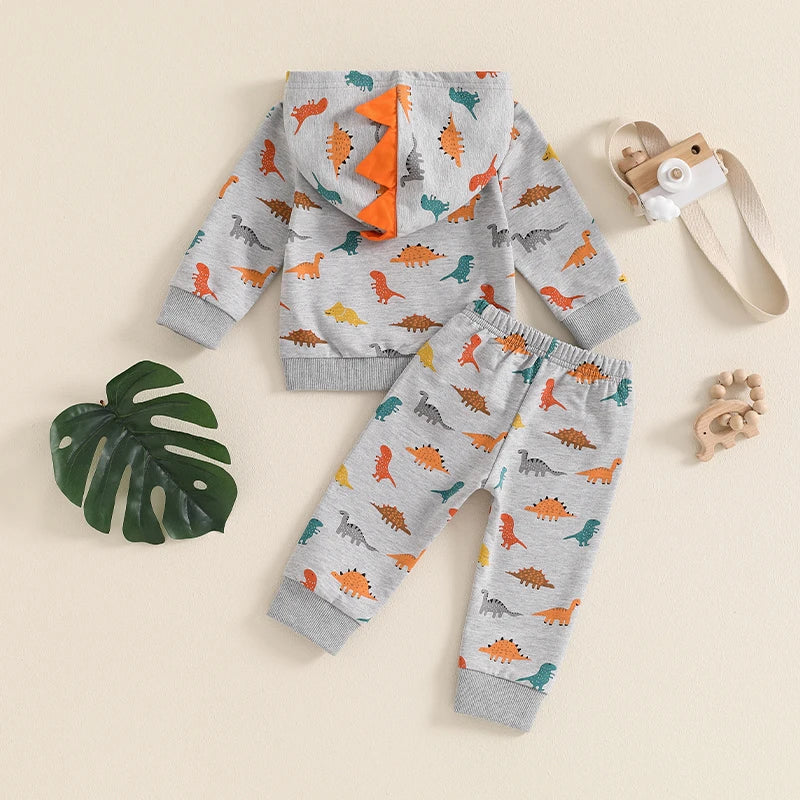 Boy's 2-Piece Hooded Dinosaur Sweatshirt & Pants Sets