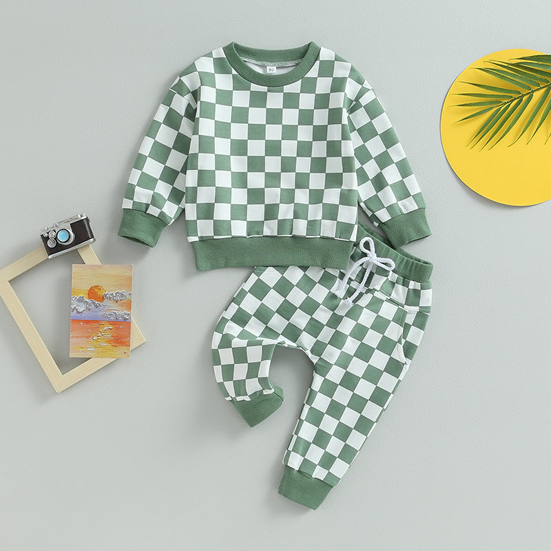 Boy's 2-Piece & Girl’s Plaid Sweatshirt & Pants Sets