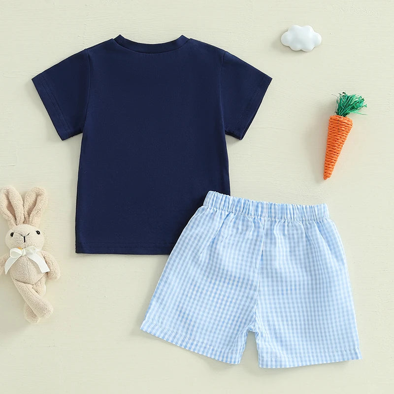 Boy's Easter Bunny/Cross T-shirt Plaid Shorts Set