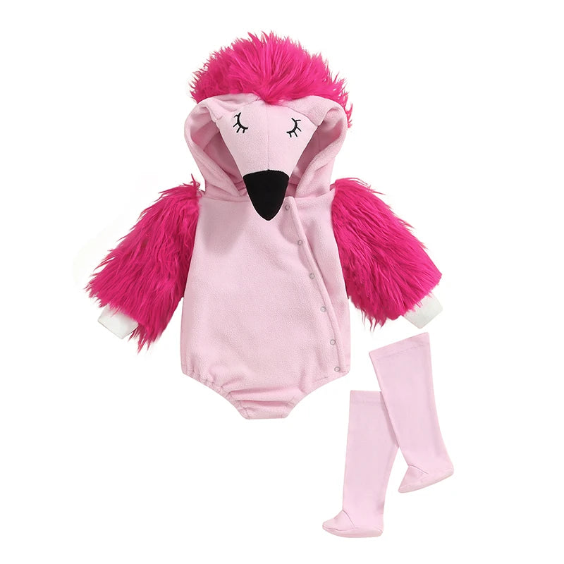 Girl's 2-Piece Fuzzy Flamingo Halloween Costume Sets with Romper & Leg Warmers