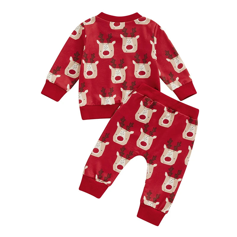 Boy's 2-Piece Christmas Reindeer Sweatshirt & Pants Sets