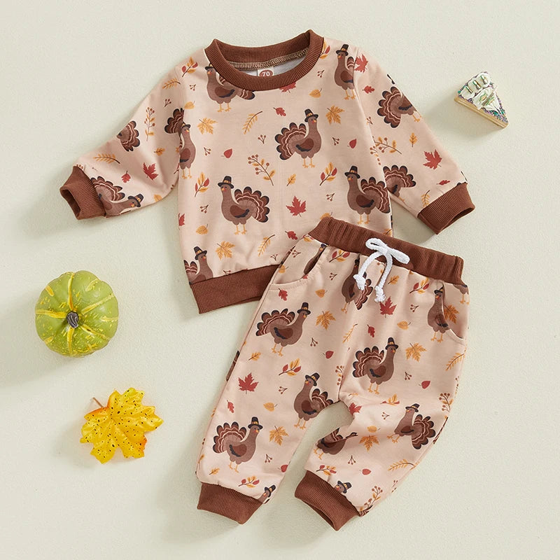 Boy's & Girl's 2-Piece Thanksgiving Turkey & Pumpkin Pie Sweatshirts & Sweatpants Sets