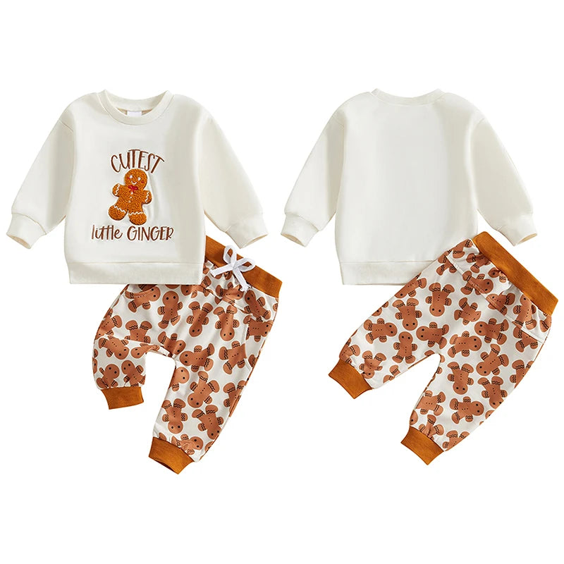 Boy's & Girl's 2-Piece Christmas Embroidered "Cutest Little Ginger" Holiday Sweatshirt & Pants Sets