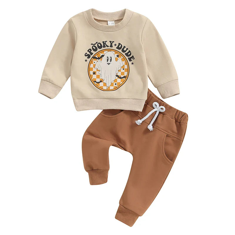 Boy's 2-Piece Halloween "Spooky Dude" Ghost Sweatshirt & Sweatpants